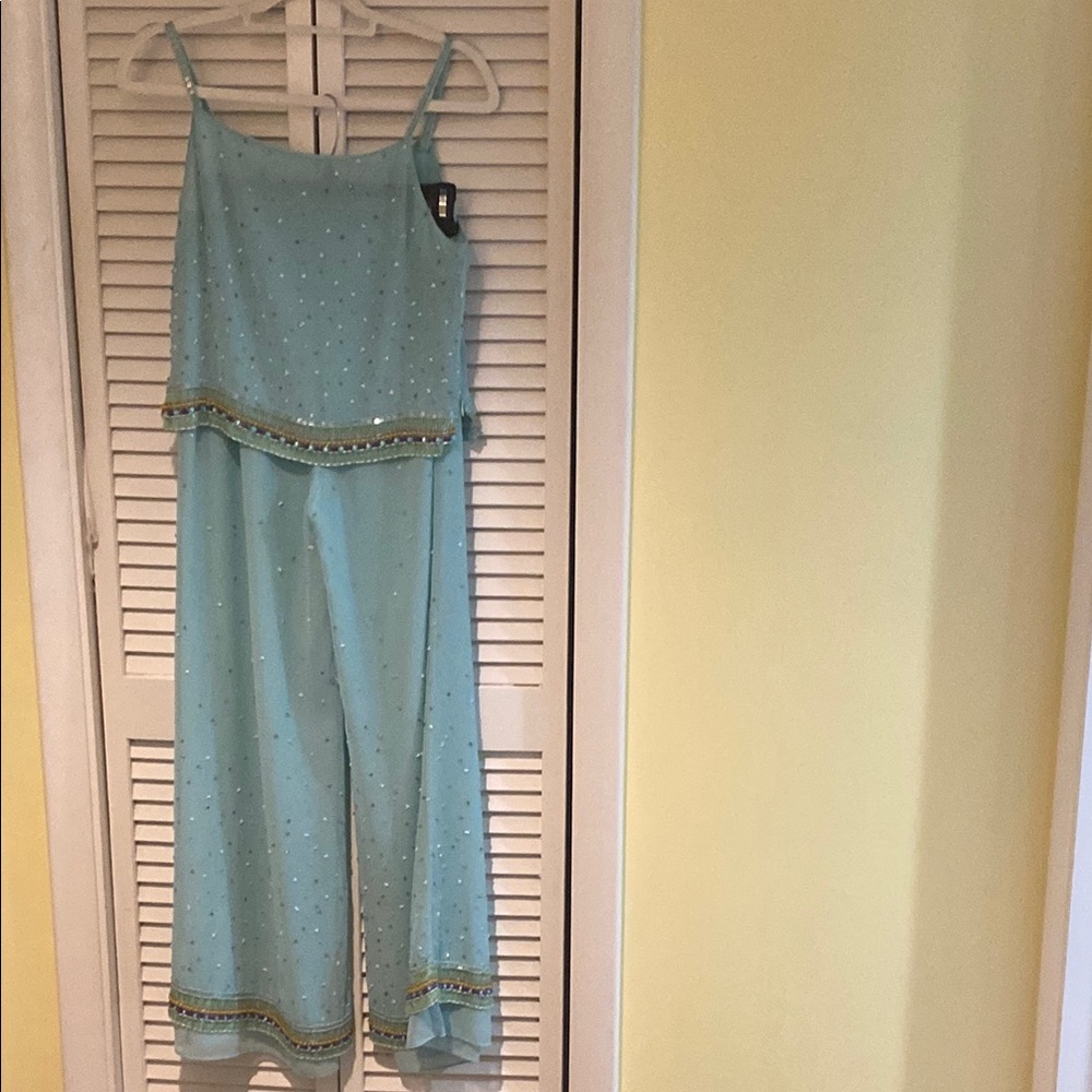 Liu Jo Blue and Gold 2  piece top and flowing pant with Elegant Design